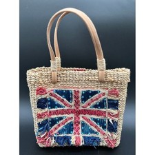 Amanda Smith Straw Tote Bag British Union Jack Sequin Fringe Beach Summer