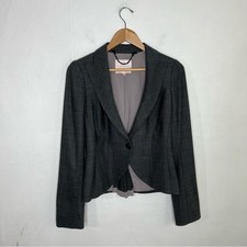 Rebecca Taylor Gray Wool Blend Ruffle Pleated Back Blazer Jacket Size 8