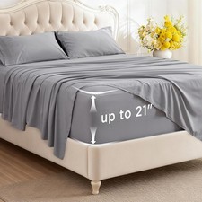 Deep Pocket Queen Sheets Set Fits Mattresses Up to 21 Inches Thick 4 Piece
