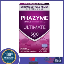 Phazyme Gas Relief, Ultimate Gas and Bloating Relief for Adults, 500 mg Sime...