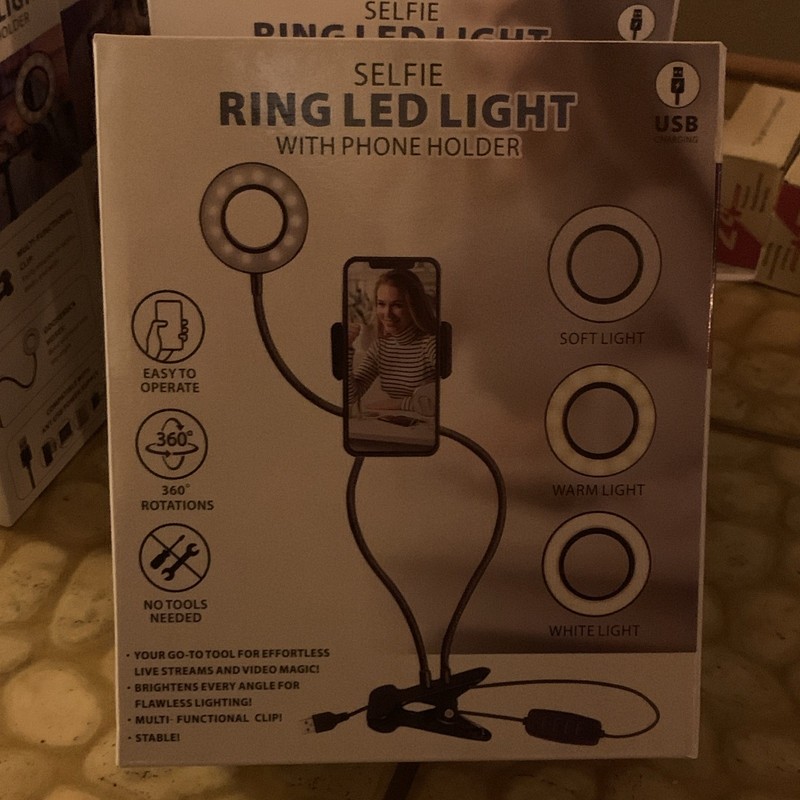 LED Ring Light Phone Holder Mount, USB Clip Gooseneck 360° Adjustable, Black