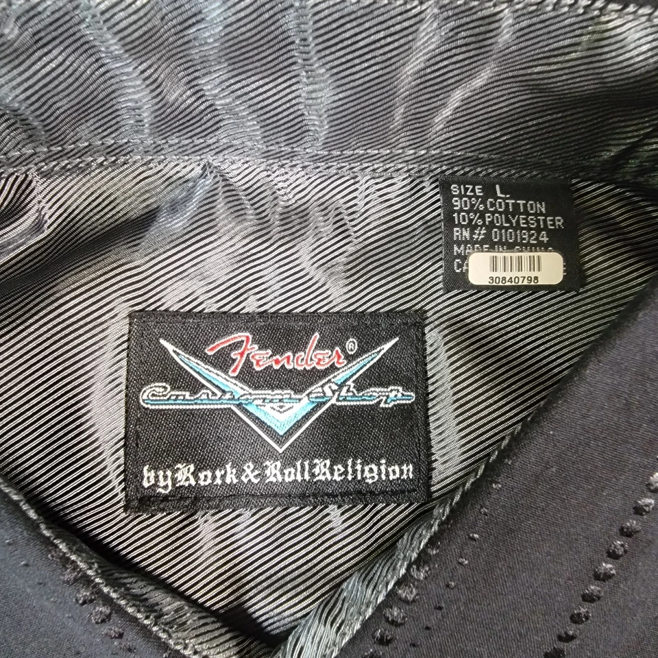 Camisa a Presión Fender Custom Shop by Rock & Roll Religion Para Hombre L Negra Bordada Foto 3 de 4