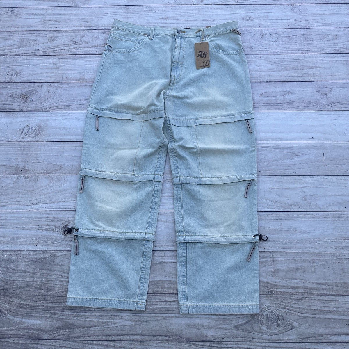 Vintage Royal Blue Jeans Multi-zip Mens Sz 42 Denim Baggy 90s Y2K