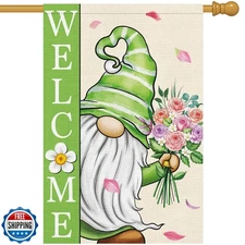 Wodison Spring Garden Flag 28×40 Double Sided, Vertical Burlap Gnome Floral W