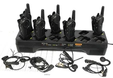 Motorola DLR1020 Two-Way Radios (6) w/ Only (4) Earpieces & Charger Base (Read)