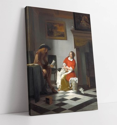 MANN LIEST BRIEF, PIETER DE HOOCH - TIEF GERAHMTER WANDBILDDRUCK AUF LEINWAND