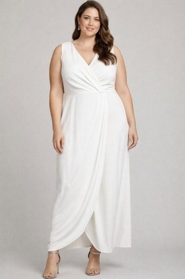 Dress The Population White Wrap Dress Womens 2X Formal Wedding Guest Midi  Elegan | eBay