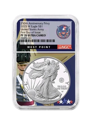2025-W Proof $1 American Silver Eagle Army Privy NGC PF70UC FDI W First Day Iss