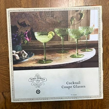 4 Piece Set John Derian Company Cocktail Coupe Glasses Green