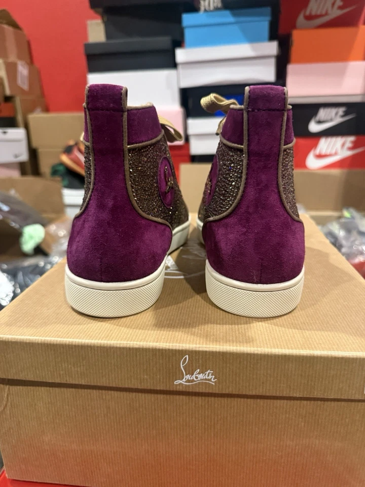 Christian Louboutin 紫色麂皮绒 Strass Louis 高帮运动鞋 尺码 43.5 (10.5) — 第 3/4 张图片