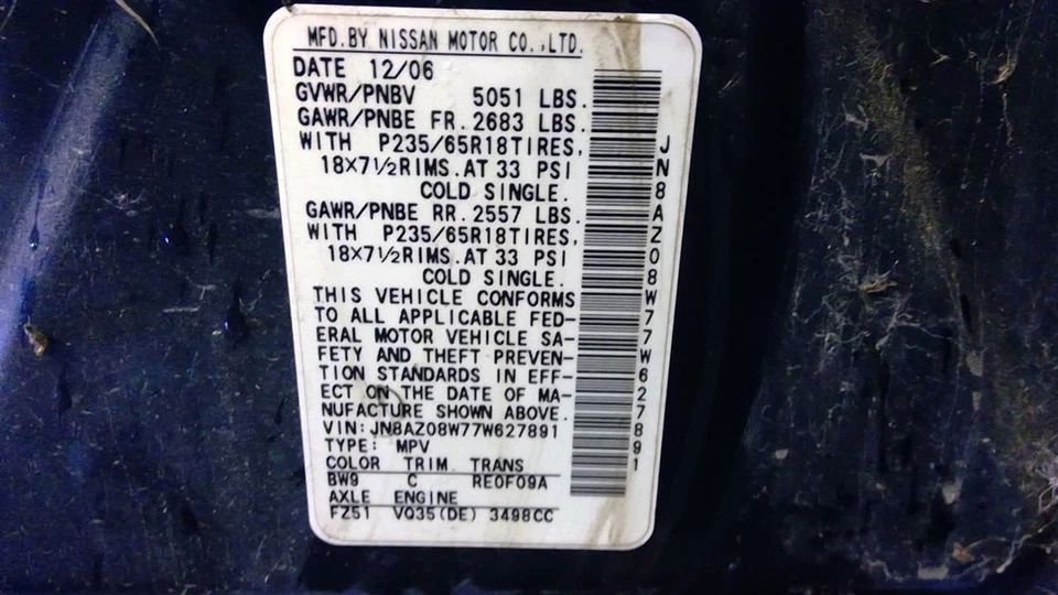 Nissan Murano 2007 A/C Compressor 92600CA01C 7196 Foto 4 de 4