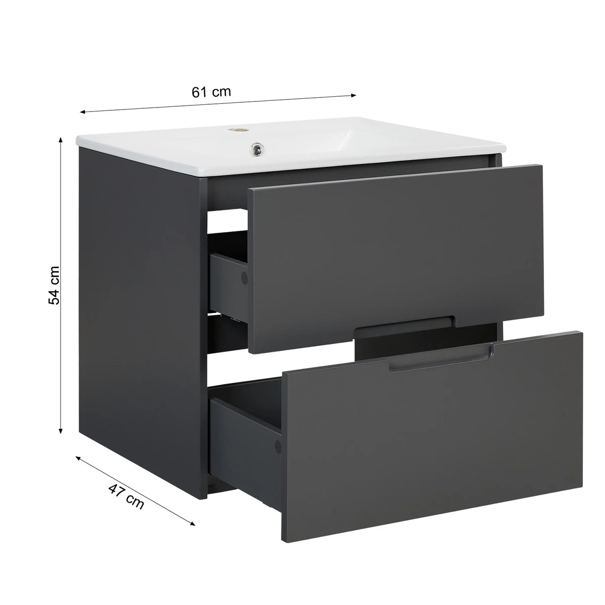 Waschtisch Unterschrank 60 cm Waschbecken Keramik Holz Grau Badmöbel Homestyle4u