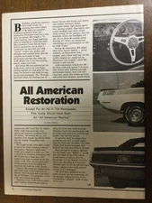 Misc 3846 Article Bill Hober 1970 AAR Barracuda 'Cuda Restored Oct 1985 1 page