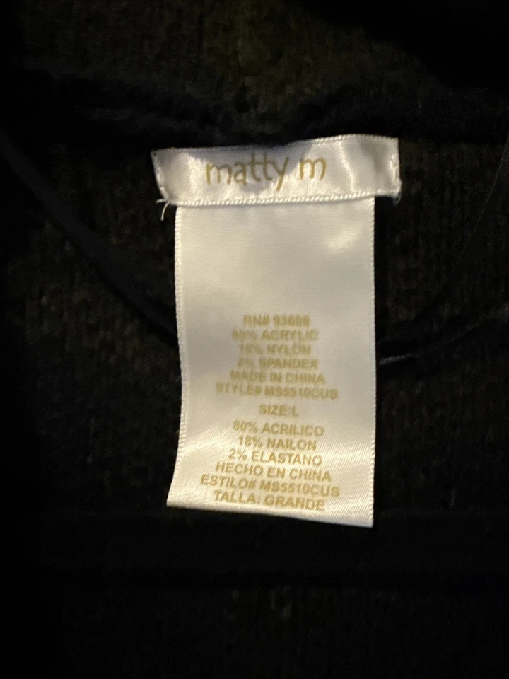 Matty M Sz L navy and green Open Front Chunky Cardigan Sweater with hood  - Image 2 of 3