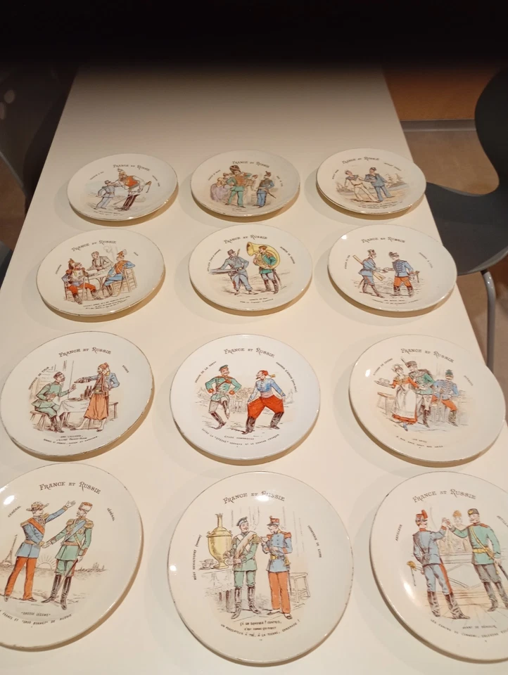 12 Assiettes Serie Complète ,France et Russie Ket G Lunéville 19 ° Siècle TBE - Photo 1/4