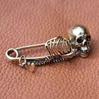 Metal Gothic Skull Steampunk Safety Pin Brooch - Gold Colour