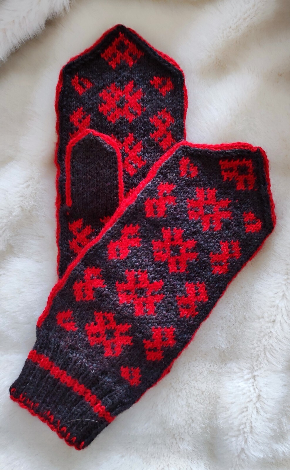 Warm winter hand knit mittens with Latvian pattern. Warm woolen hand warmers image 4