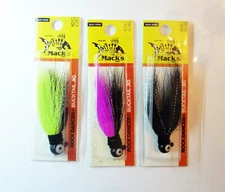 3 NIP Mack's Lure Rock Dancer Glow Eye Bucktail Jigs, 1/4oz, 3/8 oz ~ 3 Colors