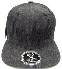 LOS ANGELES City Snapback Cap Hat LA Embroidered Black 100 Denim Cotton NWT