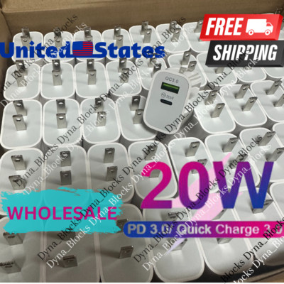 20W PD USB-C Power QC 3.0 Adapter Fast Wall Charger For iPhone SAMSUNG WHOLESALE