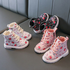 Girls Ankle Boots Toddler Waterproof Outdoor Zipper Lace Up Warm Strawberry Boot