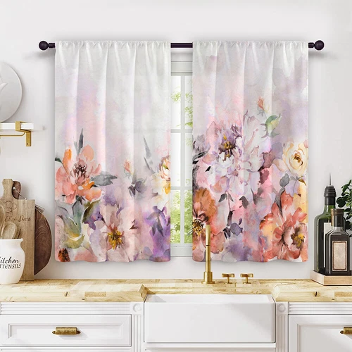 2X Rod Pocket Floral Blackout Valance Kitchen Waterproof Window Curtains Drapes - Picture 50 of 54
