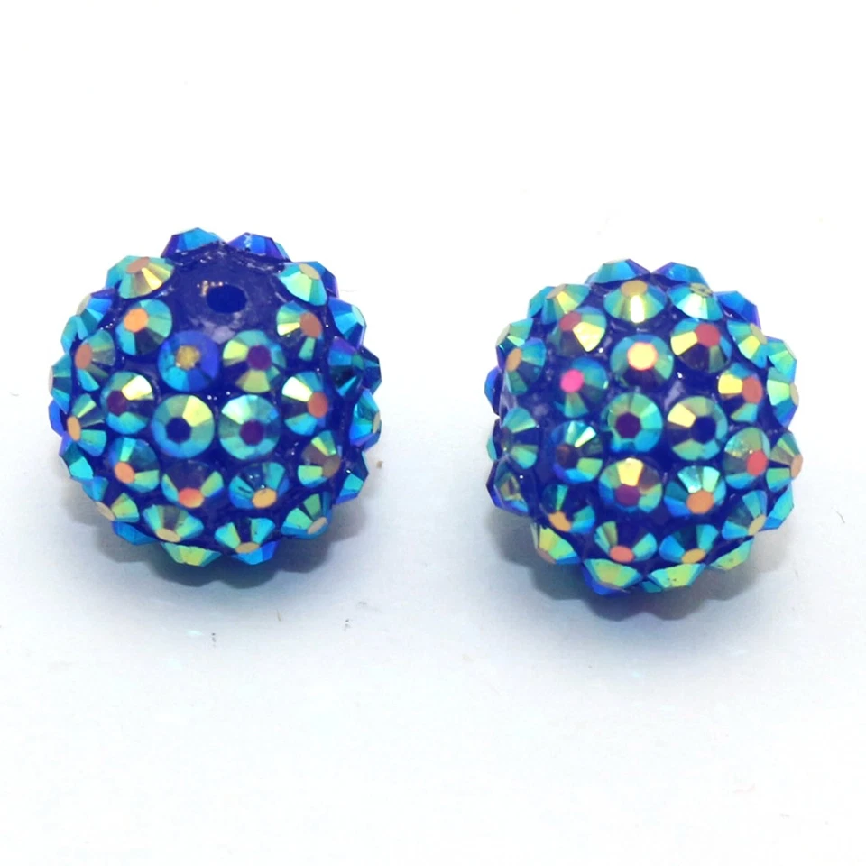 20 cuentas de bola DISCO pavé de diamantes de imitación acrílico azul profundo 16 mm hágalo usted mismo brazalete pendiente Foto 3 de 4