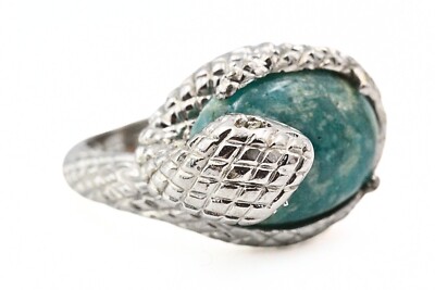 Contemporary STS Karis Signed  Rhodium Plate Snake Turquoise Cab Ring Sz 7
