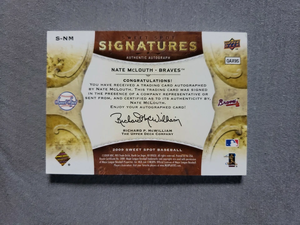 2009 Sweet Spot Signatures Red Stitch Blue Ink #SNM Nate McLouth SN 256/300 - Image 2 of 2