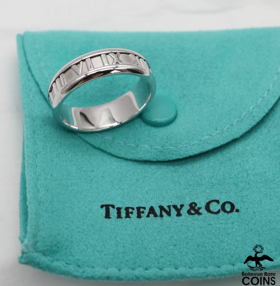 90s Old Tiffany Atlas Ring 初期型 廃盤品 希少 レア Tiffany & Co. 18k White Gold Atlas Ring size 10.5 w/ Pouch