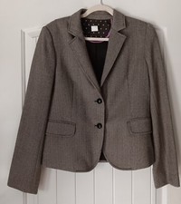 J Crew Classic Wool Brown and White Herringbone Blazer, 2 buttons Sz 10