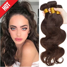 8A+ THICK Brazilian Virgin Human Hair Extensions Weft Weave 3 Bundles Wavy Brown