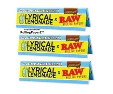 New! 3 Packs of LYRICAL LEMONADE X RAW KING SIZE ROLLING PAPERS ORGANIC HEMP