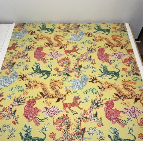 HAMILTON HIMALAYA JONQUIL YELLOW ASIAN TIGERS DRAGONS FABRIC BY THE YARD 54"W - Picture 8 of 8