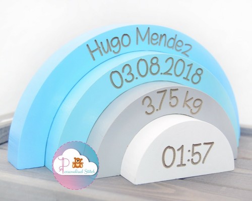 Personalisierter Baby Holz Regenbogen Stapler Gravur Personalisiert Geschenke Deko - Bild 6 von 8