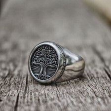 BAGUE CHEVALIÈRE ACIER INOXYDABLE  VIKING ARBRE DE VIE BIKER 