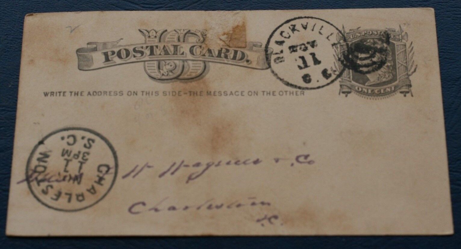US ONE CENT Purchase POSTAL CARD SC CHARLESTON Discount mail order to 1889