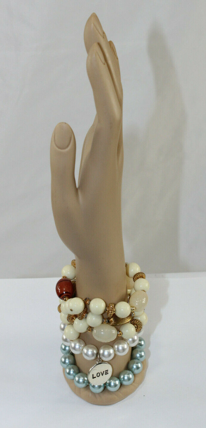 (3) Statement Multi Layer Stack Bead Pearl Row Br… - image 5