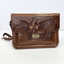 Vtg 70s Hand Tooled Leather Crossbody Bag Purse Hippie Boho Eagle Cactus