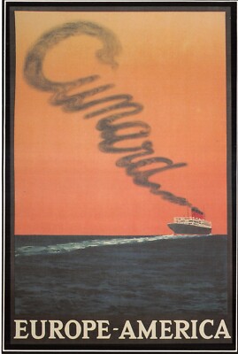 MARINE ART POSTER POSTKARTE CUNARD EUROPA AMERIKA GROSSFORMAT SEHR GUTER ZUSTAND