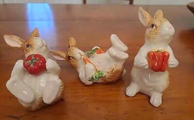 Set Of 3 Tumbling Bunny Rabbit 2.5 To 4.5'' Vegetables Easter Spring Bunnies