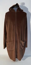 VTG Venezia Vitale Womens Brown Velour Hooded Zip Slouchy Mid Track Jacket Y2K L