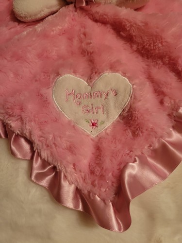 Okie Dokie Pink Plush Mommy's Girl Bunny Heart Rattle Ruffle Security Blanket - Picture 2 of 12