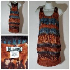 Billabong Size XS Dress Tie Dye Fringe Tassel Racer Back Orange Blue Sleeveless