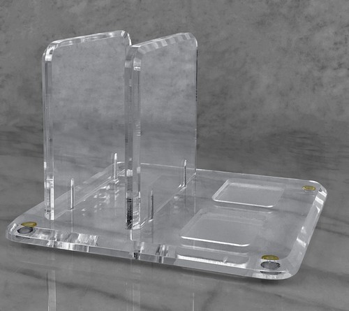 Sobre de escritorio de biblioteca Lucite transparente biselado posmoderno vintage soporte para cartas - Imagen 2 de 5