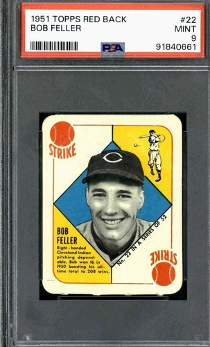 1951 Topps #22 Bob Feller - PSA 9 (Red Back)