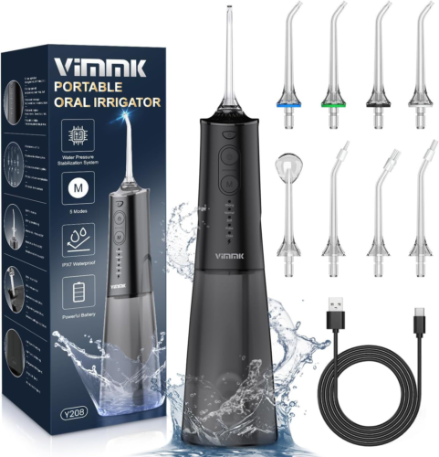 Vimmk Irrigatore Orale Senza Fili, Idropulsore Dentale ad Acqua con Nero
