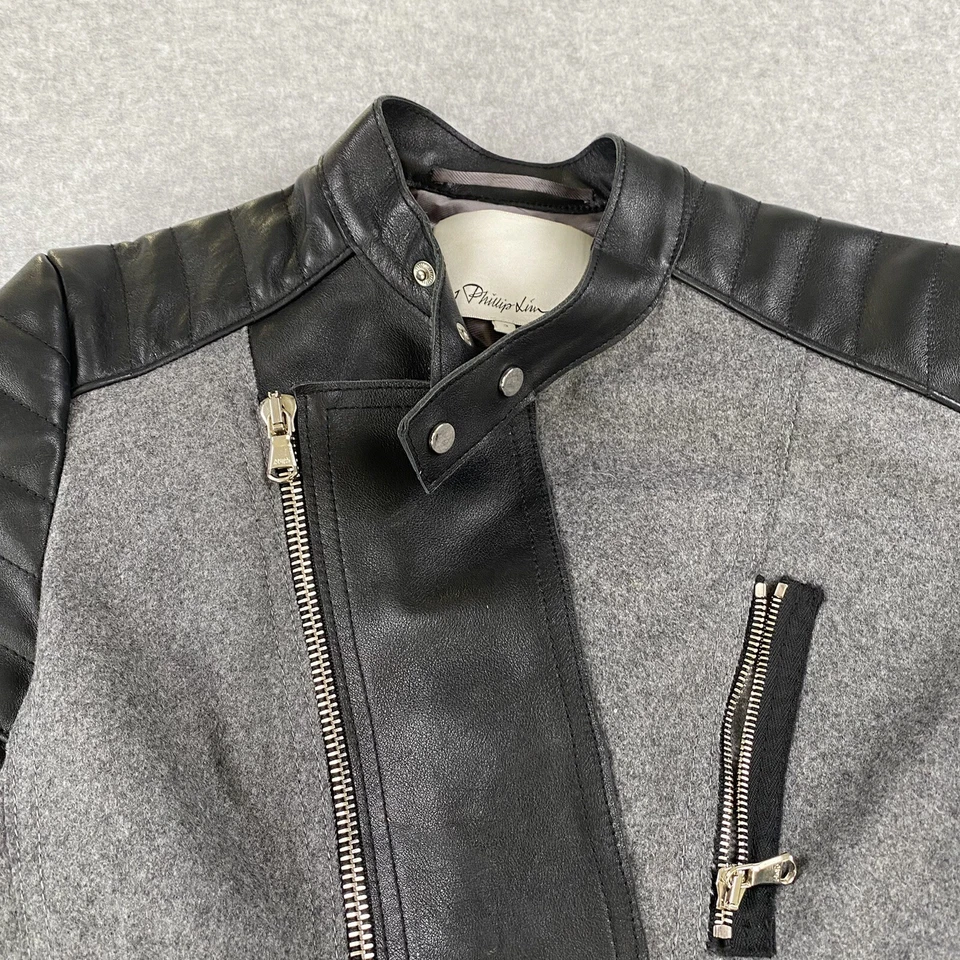 Chaqueta de moto 3.1 Phillip Lim para mujer talla 2 gris/negro mezcla de lana cuero de becerro Foto 2 de 4