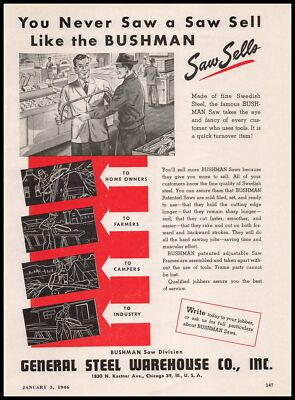 1946 General Steel Warehouse Company Inc. Chicago Bushman Saws Vintage Print Ad