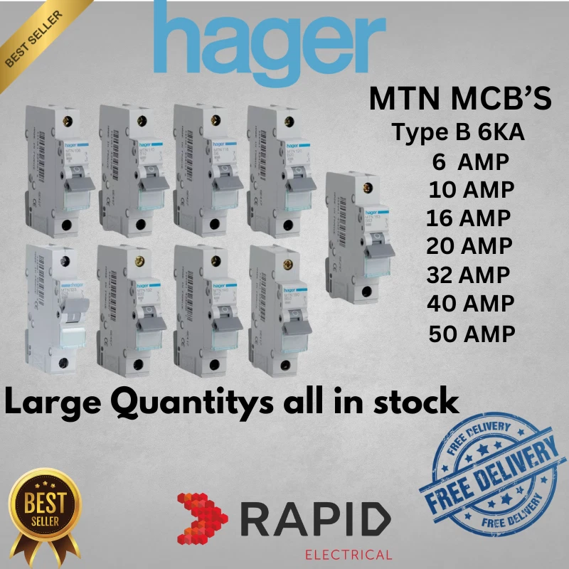 Hager MTN 6A 10A 16A 20A 25A 32A 40A 50A Amp 6kA Type B Single Pole MCB Breaker